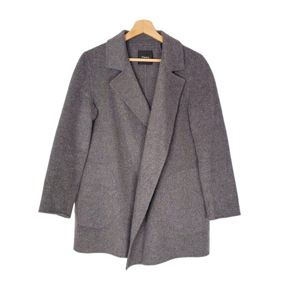 Theory Clairene New Divide Wool Cashmere Coat Charcoal Melange Grey Size Small - Picture 2 of 10